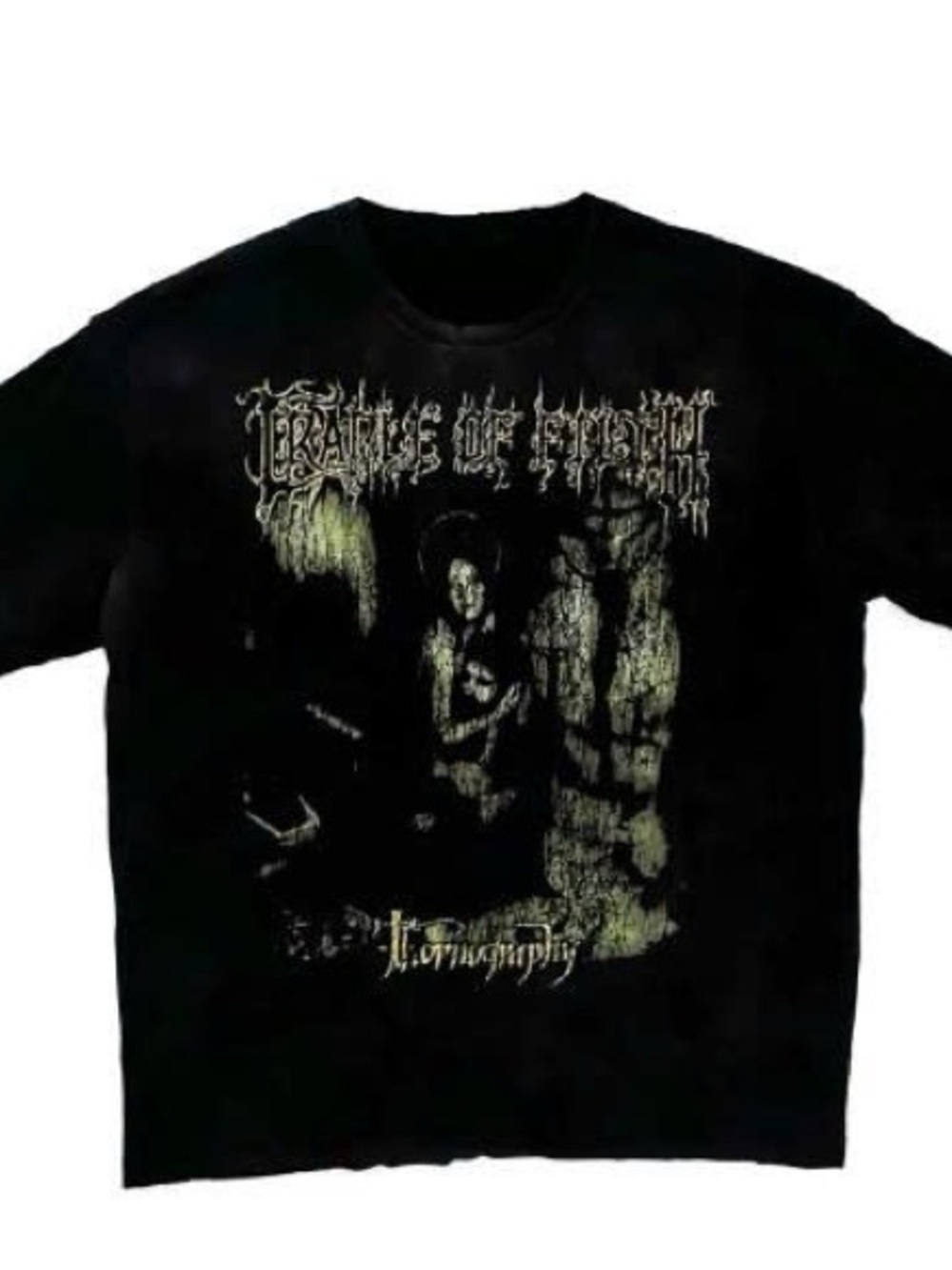 Gildan Black Short-Sleeve Band Graphic Tee with Faded Yellow-Green Print